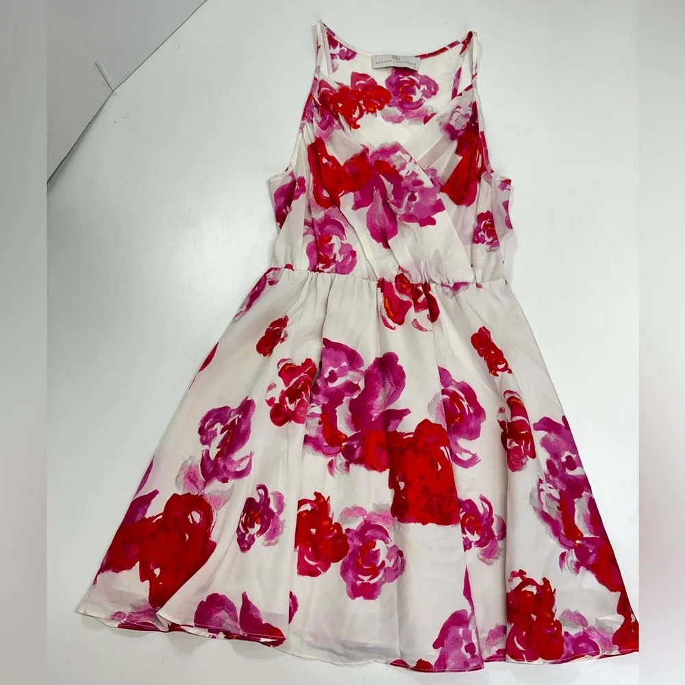 Amanda Uprichard Silk Floral Chelsea Dress Size Small White Pink Red